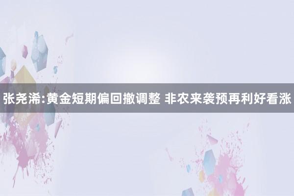 张尧浠:黄金短期偏回撤调整 非农来袭预再利好看涨