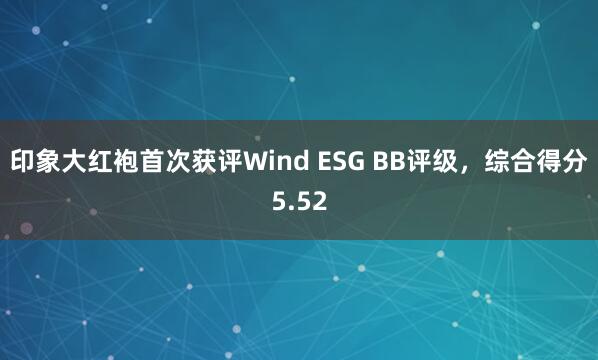 印象大红袍首次获评Wind ESG BB评级，综合得分5.52