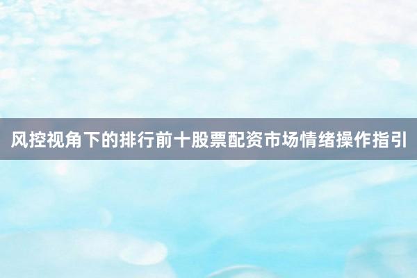 风控视角下的排行前十股票配资市场情绪操作指引