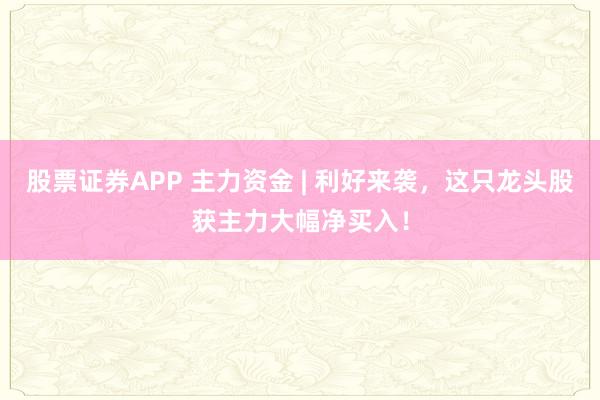 股票证券APP 主力资金 | 利好来袭，这只龙头股获主力大幅净买入！