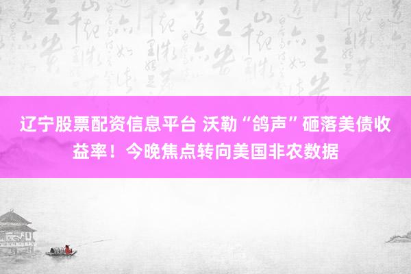 辽宁股票配资信息平台 沃勒“鸽声”砸落美债收益率！今晚焦点转向美国非农数据