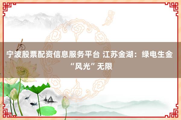 宁波股票配资信息服务平台 江苏金湖：绿电生金 “风光”无限