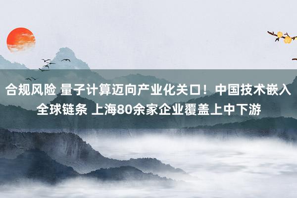 合规风险 量子计算迈向产业化关口！中国技术嵌入全球链条 上海80余家企业覆盖上中下游