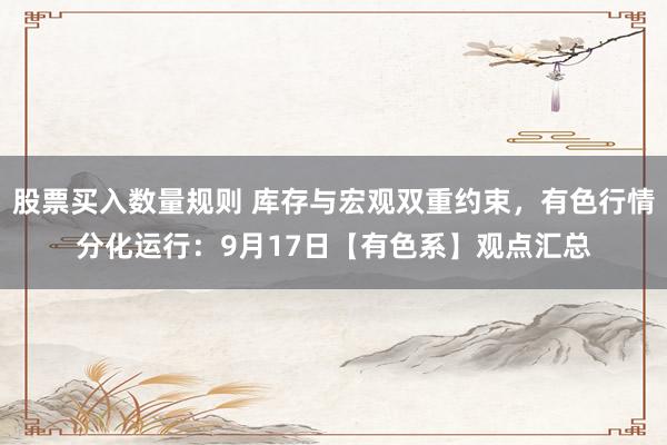 股票买入数量规则 库存与宏观双重约束，有色行情分化运行：9月17日【有色系】观点汇总