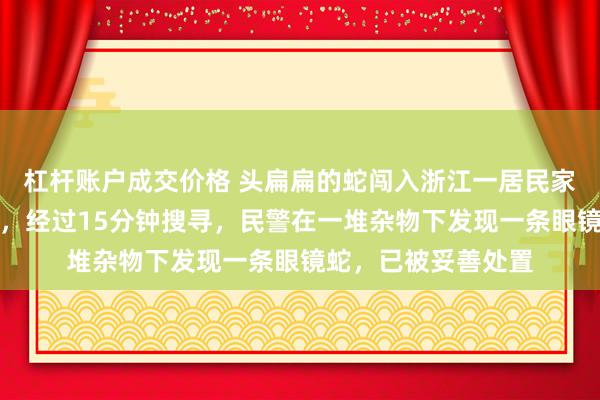 杠杆账户成交价格 头扁扁的蛇闯入浙江一居民家中，眨眼间不见了，经过15分钟搜寻，民警在一堆杂物下发现一条眼镜蛇，已被妥善处置